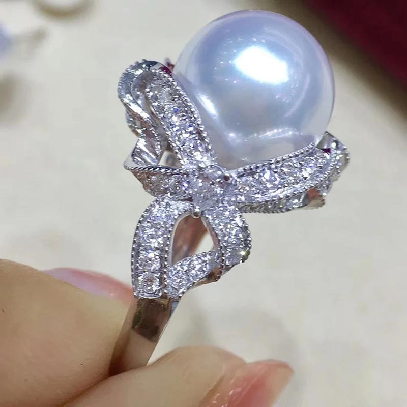 Gorgeous Aesthetic Simulated Pearl Ring Women Luxury Graceful Finger Jewelry for Wedding Party Shiny Zirconia Accessories