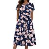 Women's Summer Fashion Round Neck Casual Plant Floral Print Short Sleeve Dress