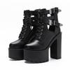 Womens Boots for Nightclub Shoes High Heels Hollow Out Ankle Boots Platform Heels Gothic Black Leather Short Boots for Lady