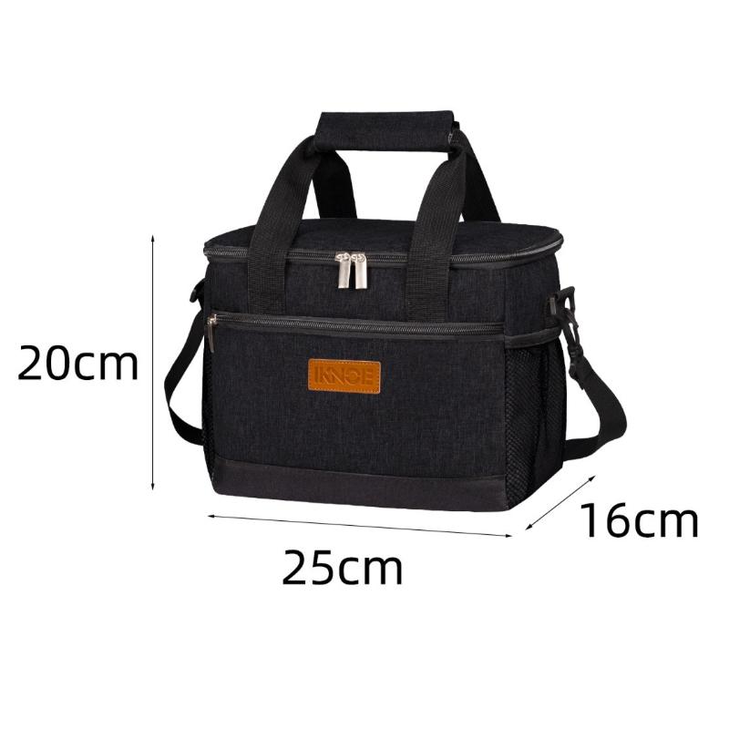 Bolsa Termo para Almuerzo Aislamiento Bolsa de Hielo Estudiante Portátil Cena Picnic Comida de Mano con Bolsillo de Almacenamiento 1 Pieza Negro
