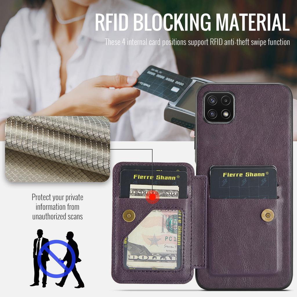 For Samsung Galaxy A22 5G (EU Version) Case RFID Blocking Card Slots Leather+TPU Phone Cover
