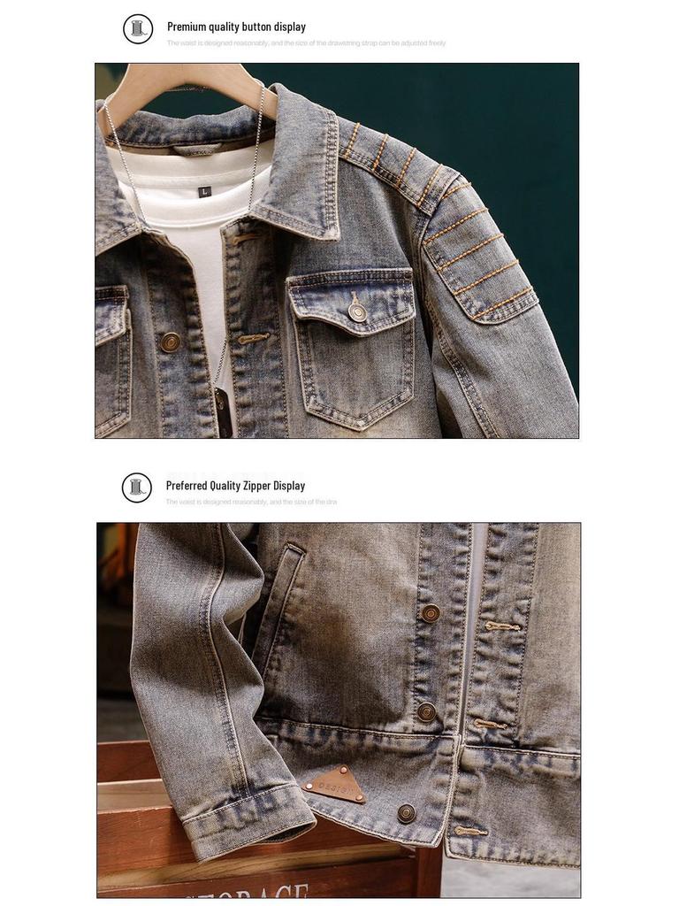 Trendy Men's Motorcycle Denim Jacket 2025 - Stylish Early Autumn High-End Design