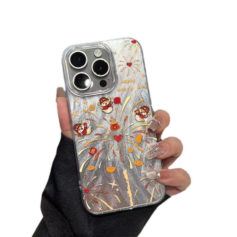 New Year's fireworks are suitable for iPhone16PROmax mobile phone case 15pro Apple 13 feather yarn 12 women 14 Year of the Snake X