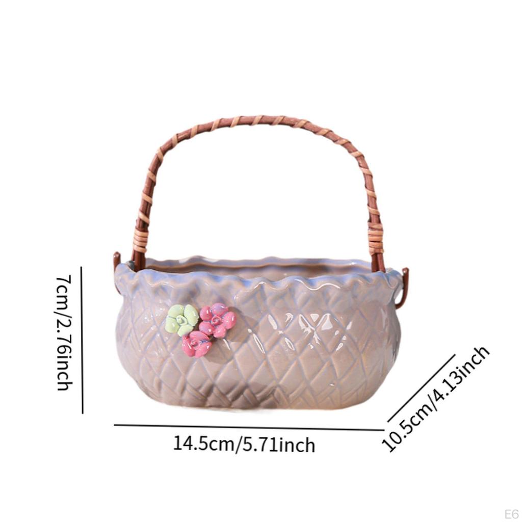 Ceramic Flower Pot for Handheld Basket Planter Container Indoor Decoration