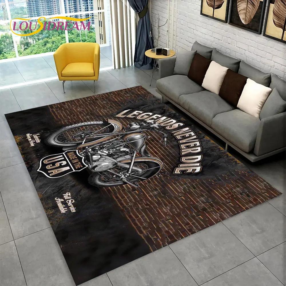 3D Retro Vintage Motorcycle Area Rug Large,Carpet Rug for Living Room Bedroom Sofa Doormat Decor,Child Play Non-slip Floor Mat
