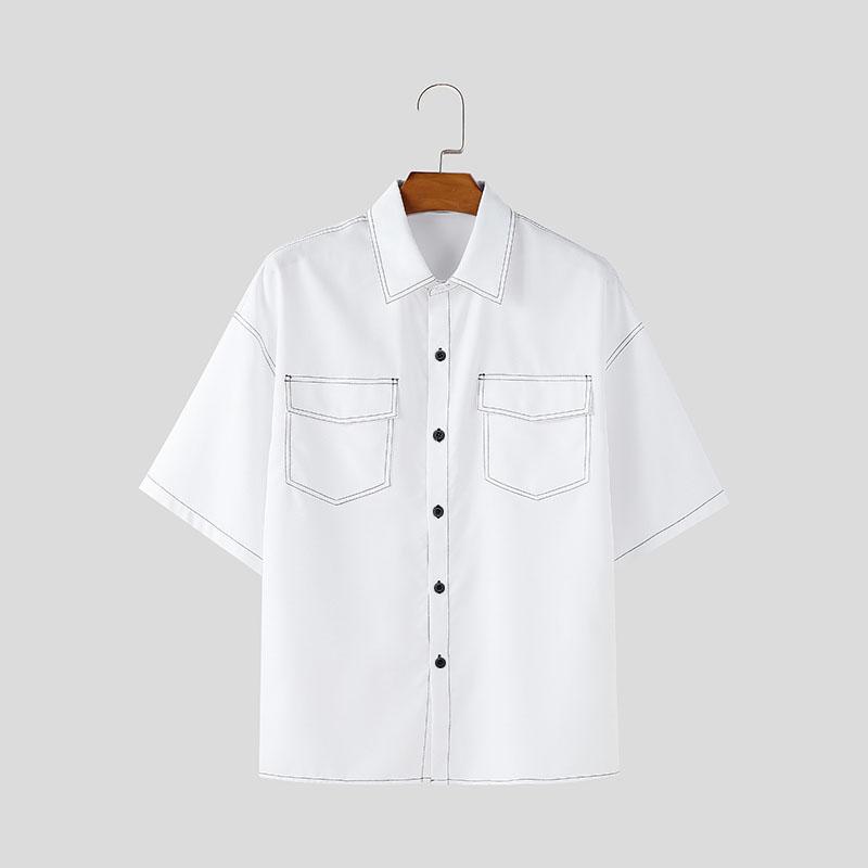 

INCERUN Летние мужские рубашки оверсайз с лацканами, коротким рукавом, однотонные, свободного кроя, повседневные S