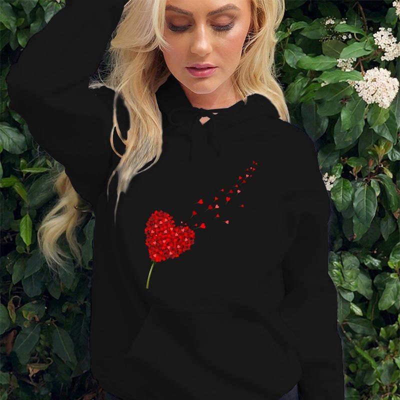 Heart Dandelion Printed Hoodies Women Sweatshirt Hooded Casual Tops Pullovers