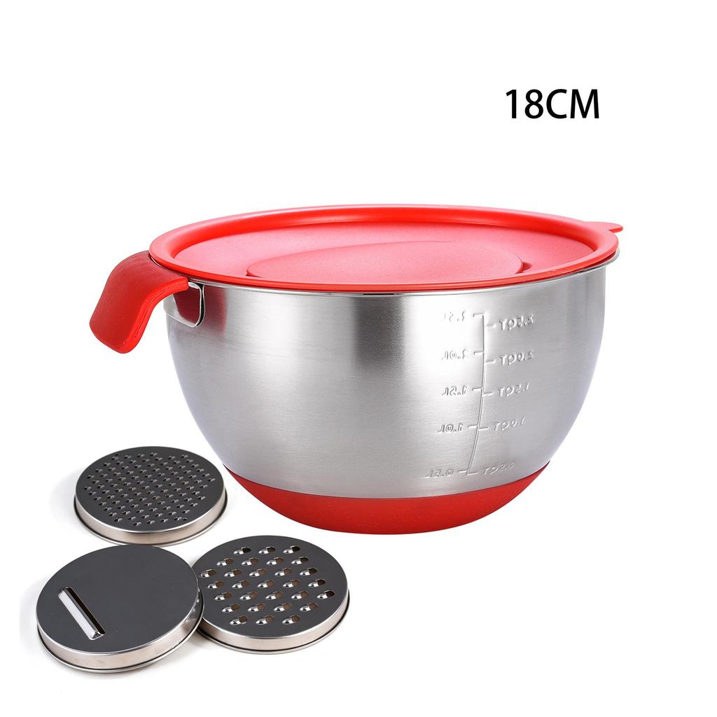 Stainless Steel Mixing Bowl Set with Graters, Lid and Non-slip Silicone Bottom, Multi-purpose Kitchen Prep Bowls for Baking Cooking Salad Dough Mixing