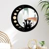 Cat Wood Mirror Wall Decor Art, Cute Cat Wooden Framed Acrylic Mirror Wall Stickers, Boho Black Cats Moon Phase Decorative Mirrors, Wooden Aesthetics