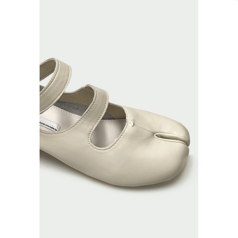 Fashion IPPEUM Tabis Toe Mary Janes Black PU Leather  Round Heels Split Toe Flats Ballet Shoes