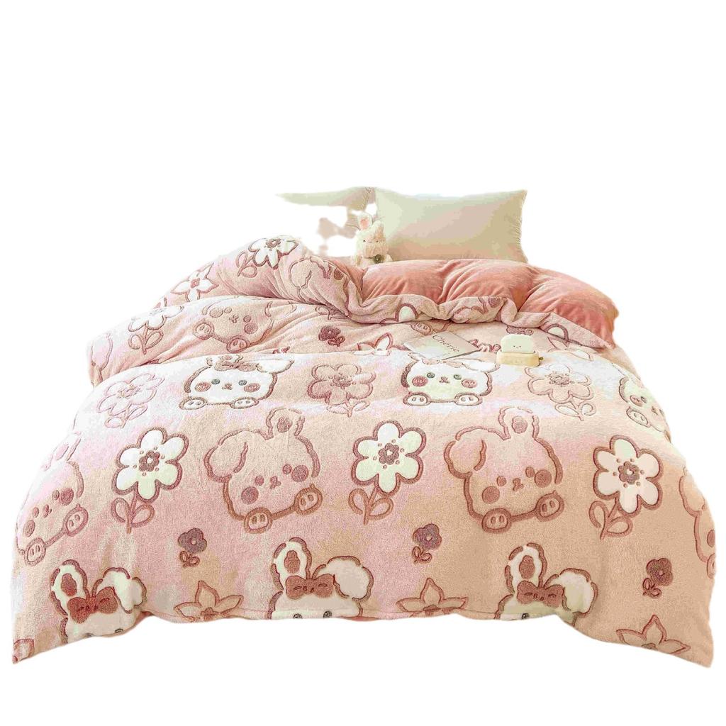 Winter Milk Fleece Bedding Four-piece Set Double-sided Fleece Thickened Sheets Quilt Cover Pillowcase