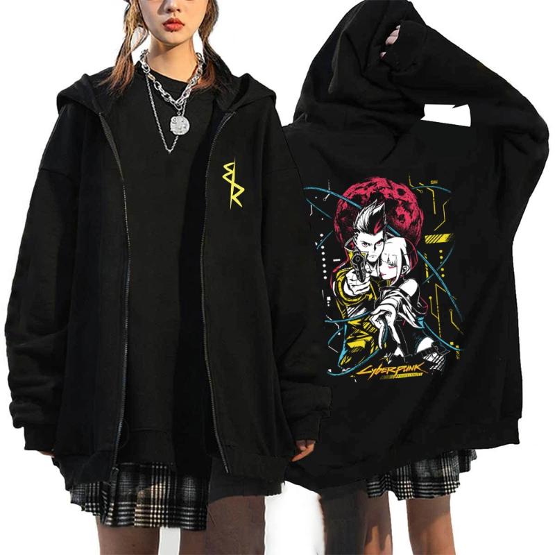 Móda Anime Cyberpunk Edgewalker Vzor Potisk Měkká Pohodlná Mikina na Zip Podzim Zima Dlouhý Rukáv Sportovní Kardigan