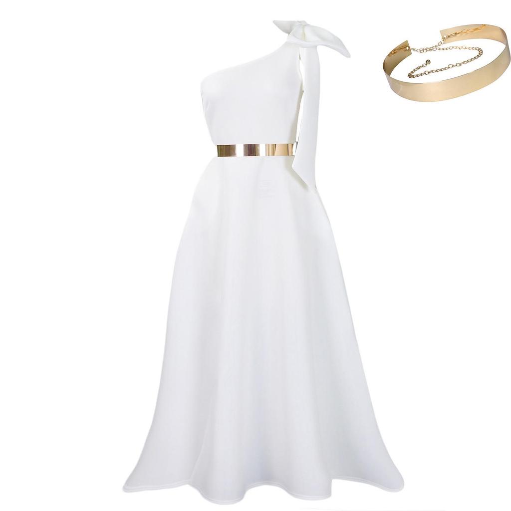 C8613 Elegant European and American Summer One-Shoulder Bow Long Evening Dress