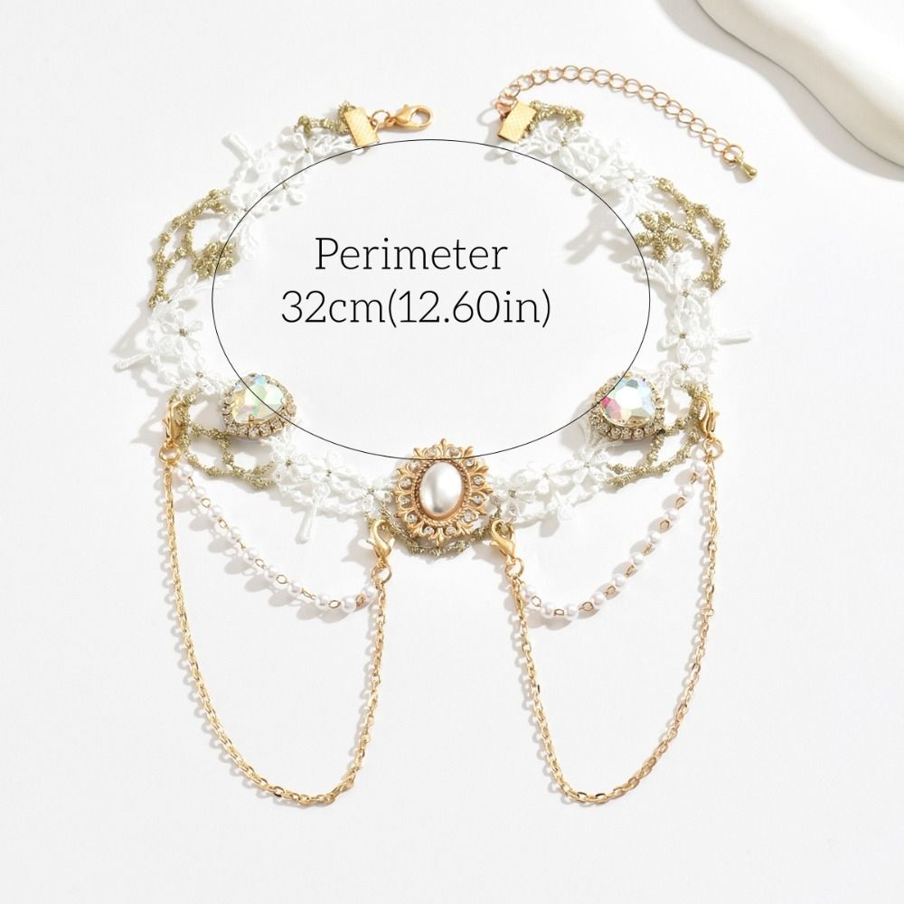 Exquisite Lace Pearl Choker Shiny Lolita Choker Necklace Fashion Rhinestone Tassel Necklace  Women