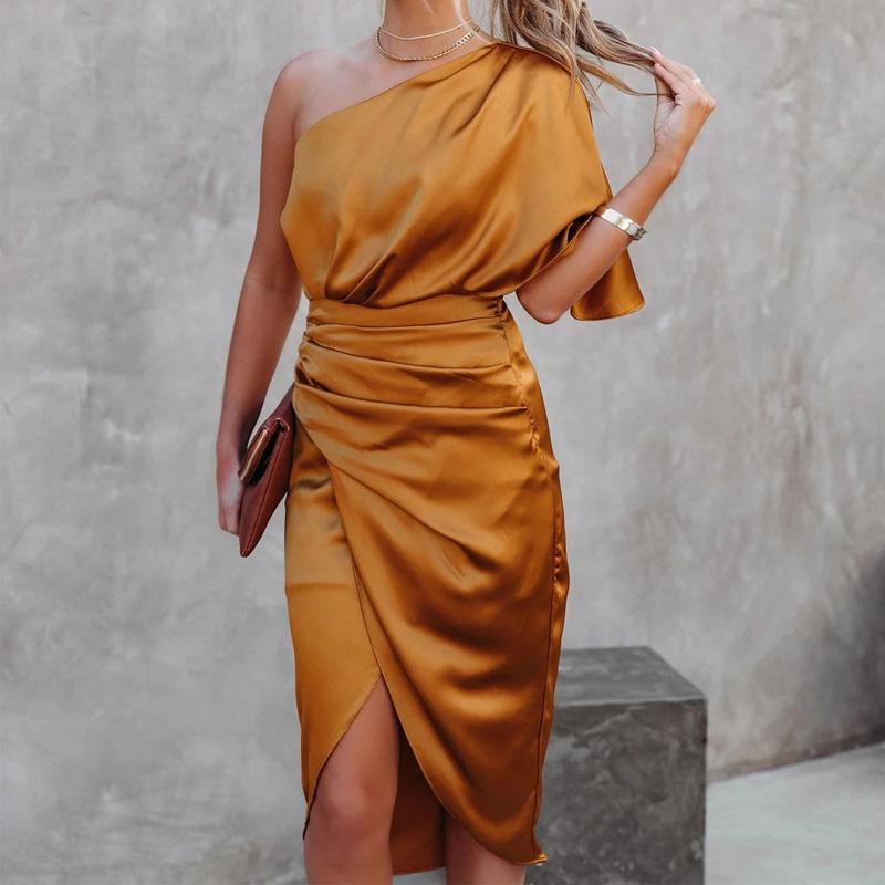 2024 Sexy Single Sleeve Rose Segment Irregular Skirt Dress Evening Dress Female