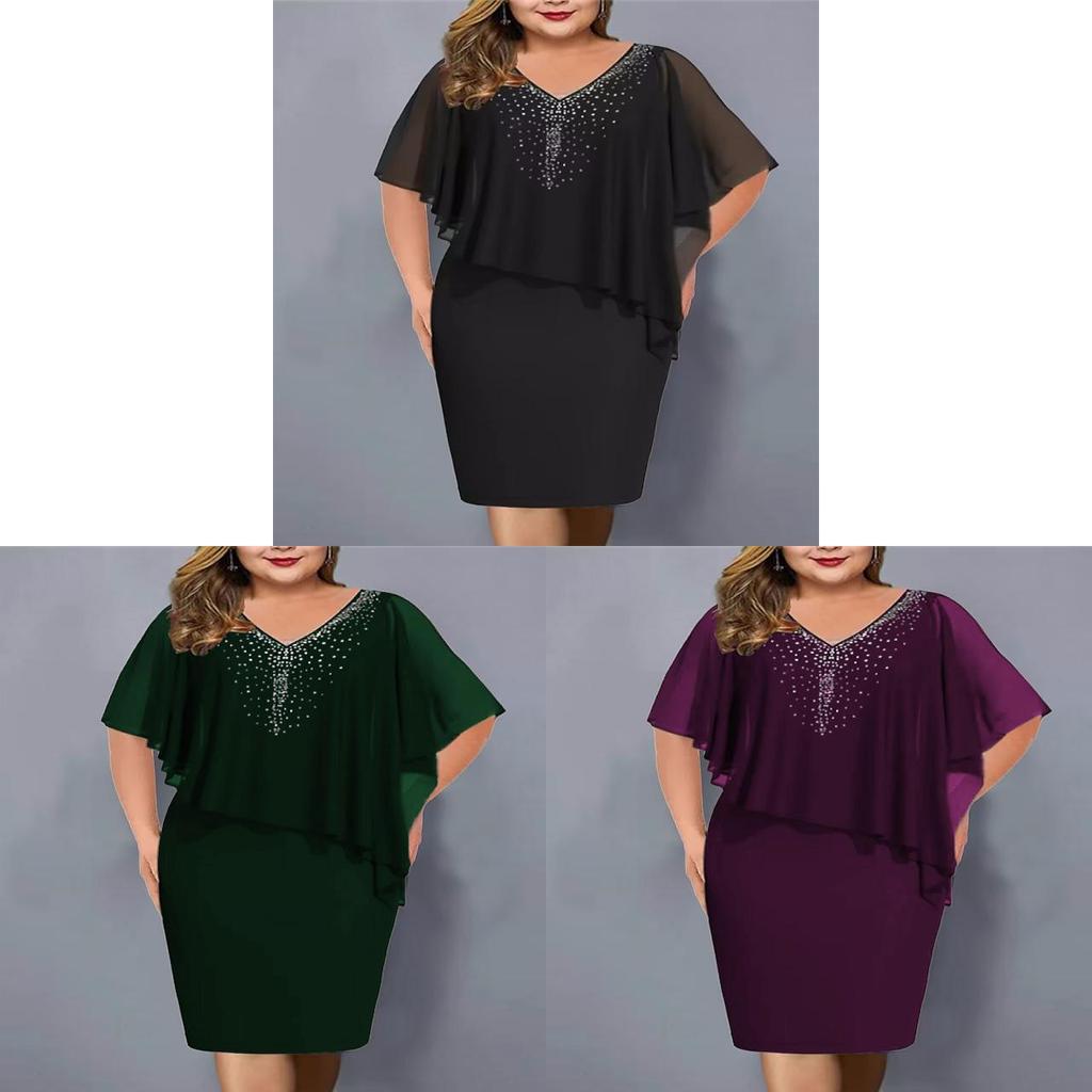 Elegante Abito Estivo in Chiffon con Inserti di Paillettes per Ufficio e Uso Casual