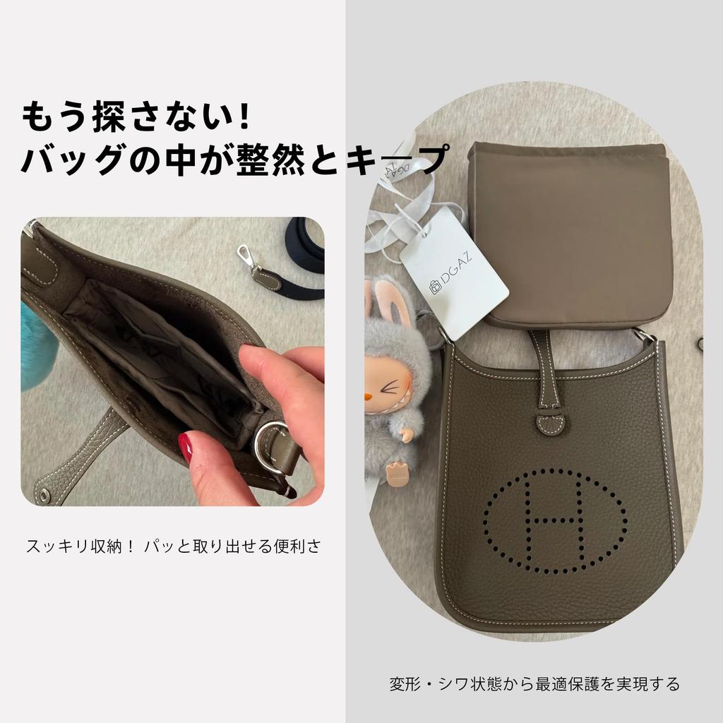 DGAZ Evelyne Bag Inner Bag, Inner Bag, Bag Organizer, Made of Premium Silk Satin Fabric, with Multi-Function Pockets, for Evelyne Bags (Etoupe, Mini)
