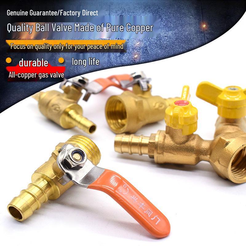 Copper/Gas Ball Valve with Hose Barb: 1/2", 3/8", 1/4" Plug, 8/10/12mm Drain Valve/Gas Nozzle.