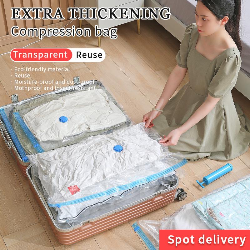 Vacuum Storage Bags for Seasonal Clothes, Jackets, Quilts - Hand-Rolled Transparent Compression Bags