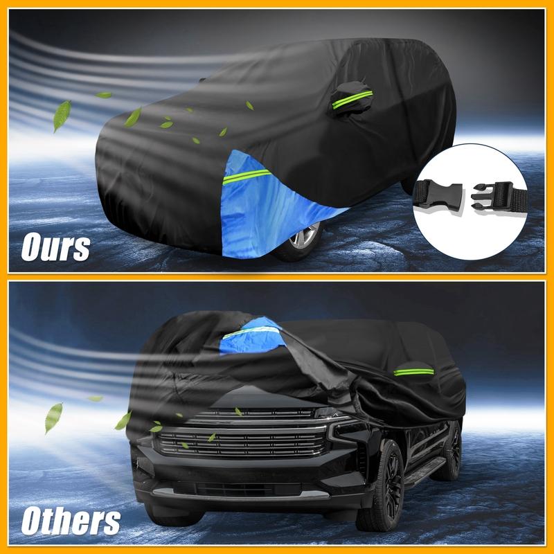 Motoforti Waterproof Car Cover Car Outdoor Full Car Cover for Chevrolet Tahoe 210DBlack Blue with Door Zipper All Weather