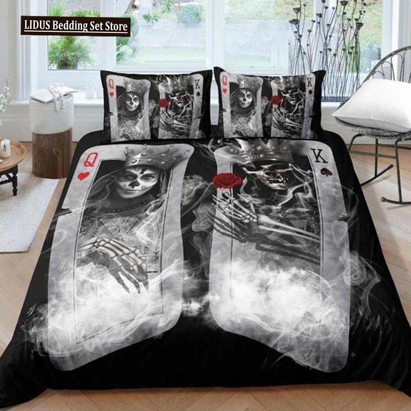 Skull Chevalier Duvet Cover Set King Size Horror Skeleton Bedding Set Day Of The Death Comforter Cover 2/3pcs For Boys Men Gifts