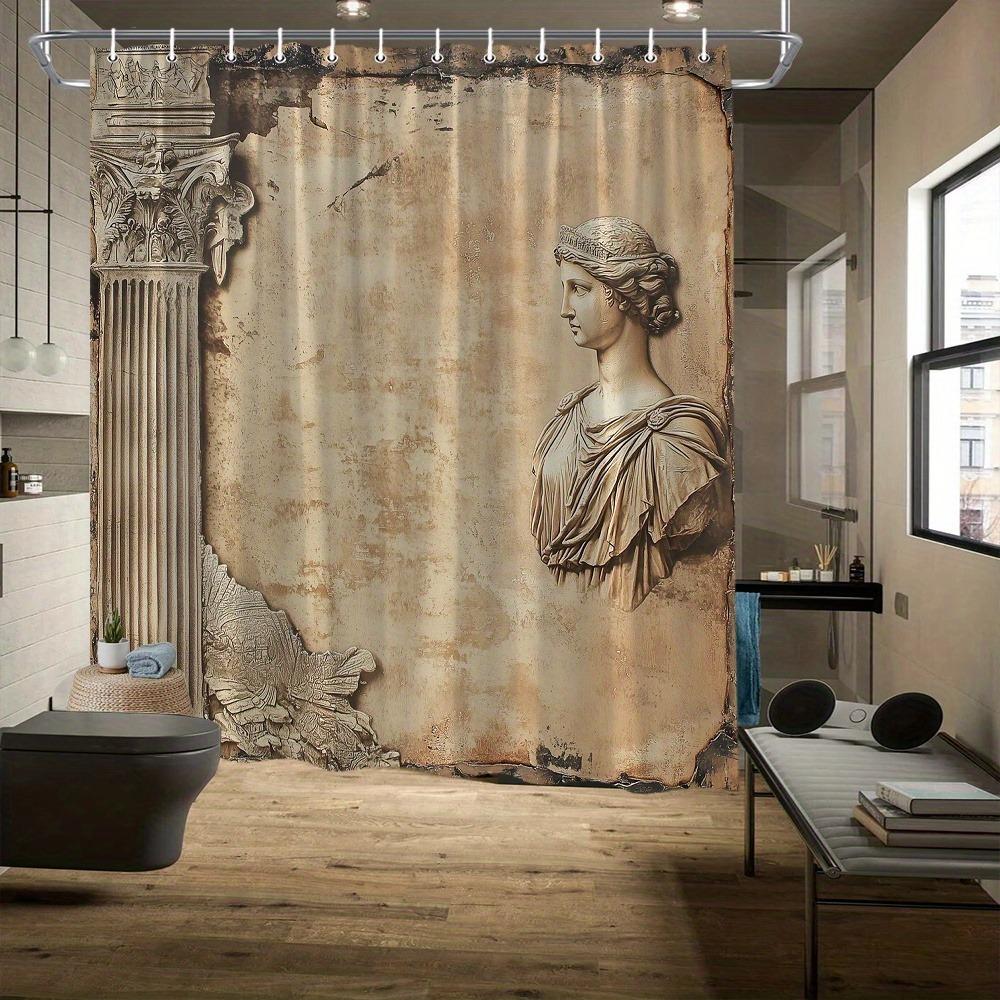 

Classical Female Marble Relief Sculpture Shower Curtain Washable Dirt-Resistant Shower Head Waterproof Polyester Bath Curtain W60H190(CM)-1 Pcs