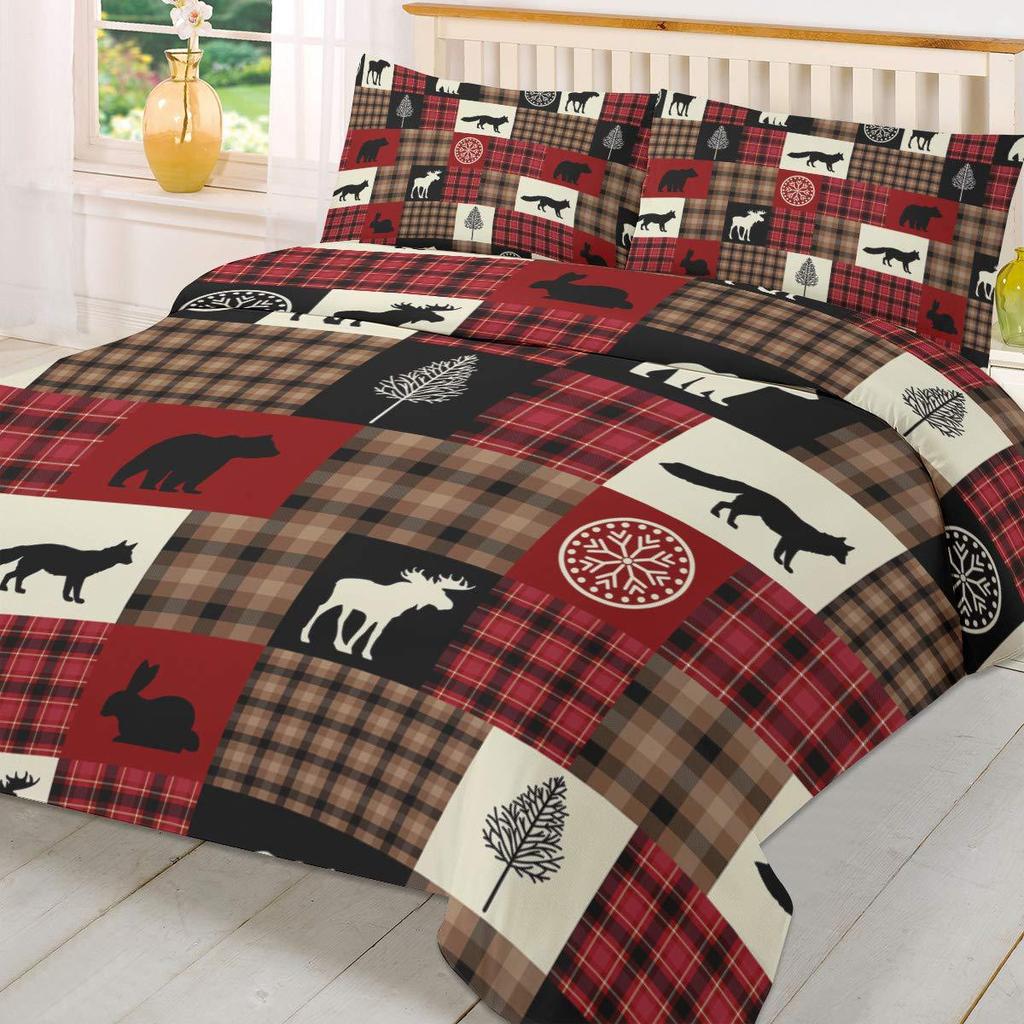 Christmas golden bell red ribbon three-piece quilt cover 3D digital printing bedding set