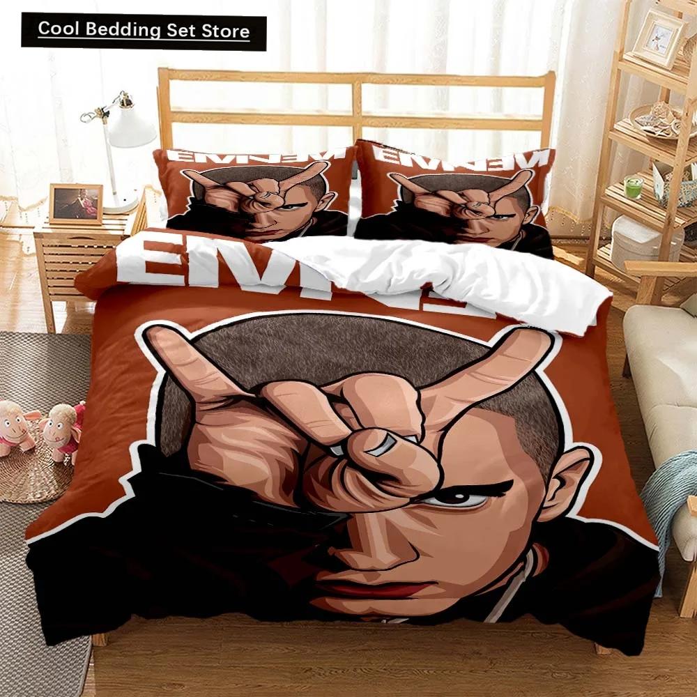 3D-print Hip Hop Eminem Sängkläder Dubbel Tvilling Kung Påslakan Täcke Örngott Pojkar Flickor Vuxna Sovrum