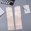 1 Pair Children Performance Gloves Faux Pearl Bow Decor Solid Color Full Fingers Satin Flower Girls Gloves Princess Style Cosplay Gloves
