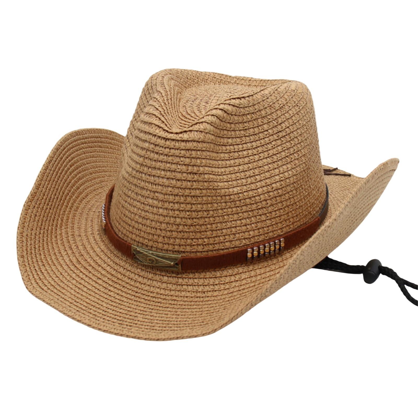 

Кепка шляпа мужчины женщины соломенная ковбойская широкая дикий западный пляж кепки One Size хаки