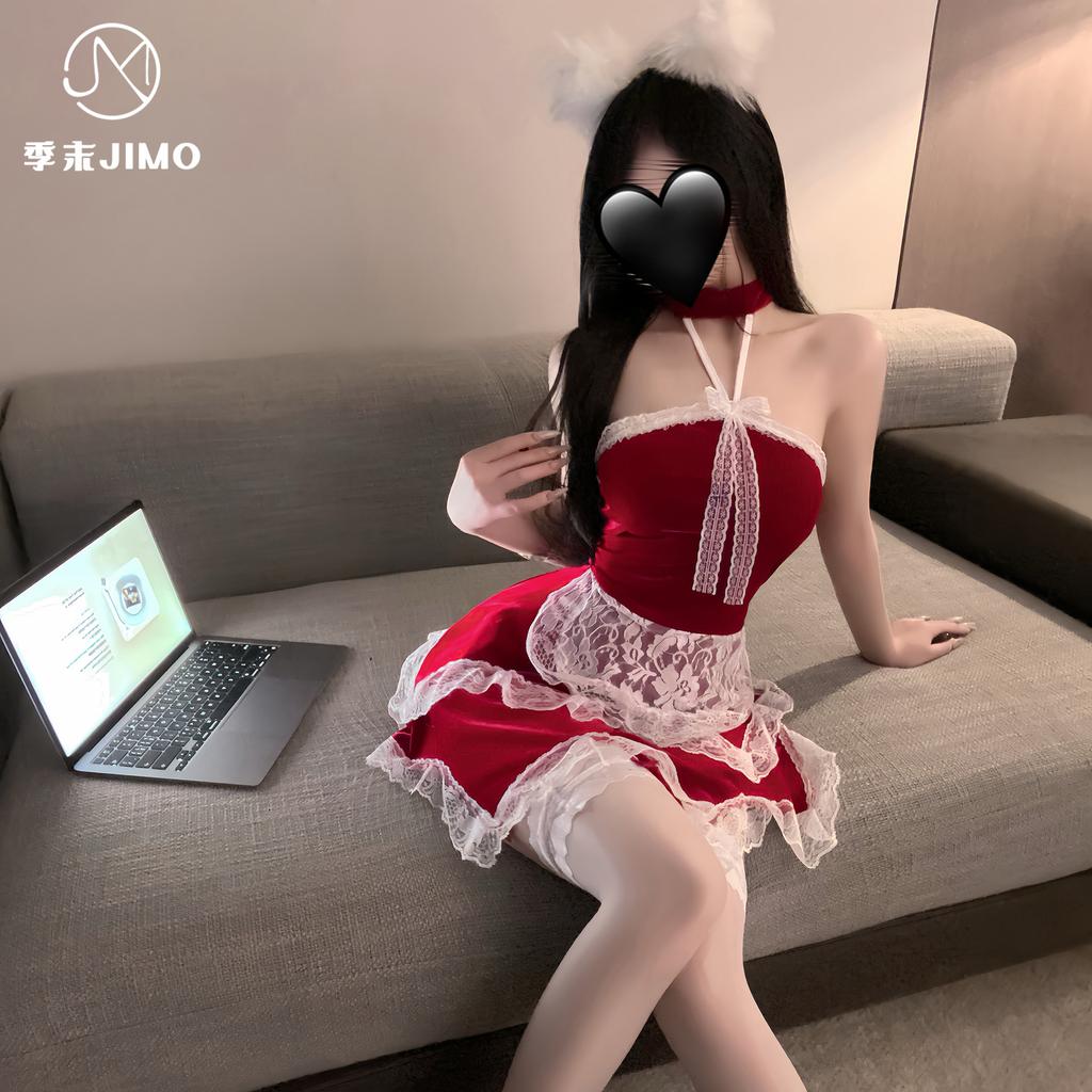 Sweet neck splicing lace tube top velvet cake skirt pure desire COS Christmas outfit sex underwear 9007