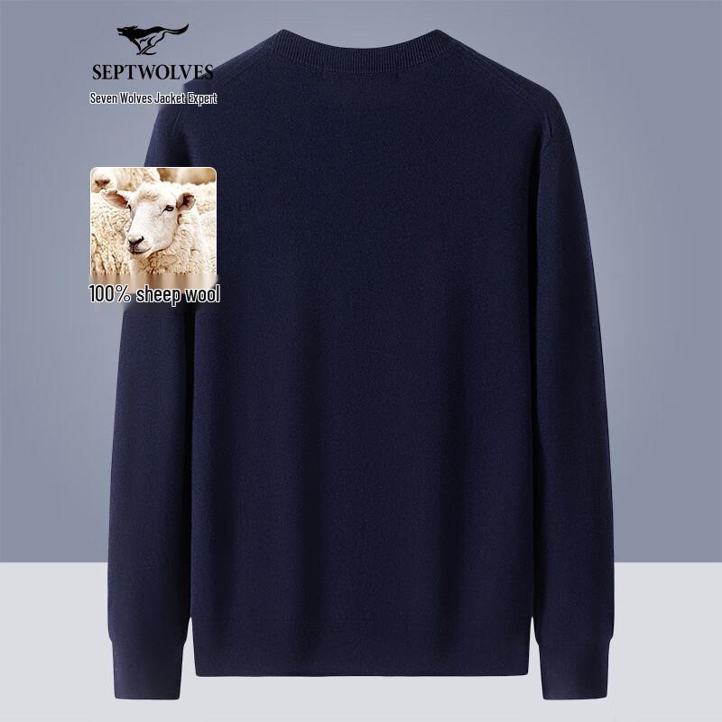 Septwolves Men's 100% Merino Wool Round Neck Sweater