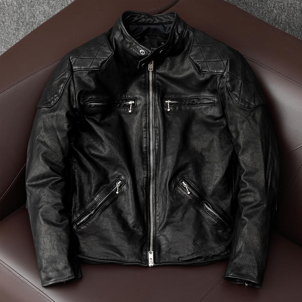 Korean Style New Trend Soft Lambskin Genuine Leather Jacket Men Slim Fit Biker Short Coat