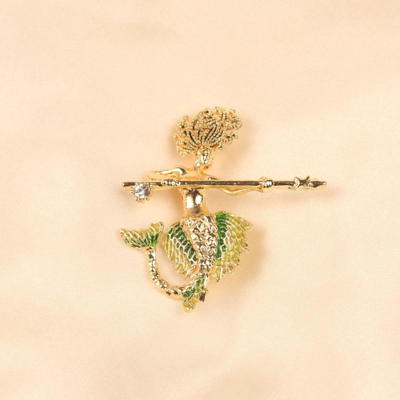 Retro Fashion Mermaid Brooch Brooch Diamond Mermaid Brooch Medium Antique Coat Clothing Accessories