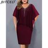 BITCED Women Plus Size V Neck Asymmetrical Buttocks Dress Chiffon Sequin Dress(L-5XL)