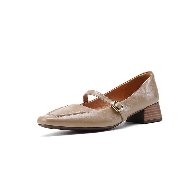 

Krazing Pot Sheep Skin Summer Spring Autumn Med Heels Buckle Straps Women Square Toe Shallow Pumps 35 абрикосовый