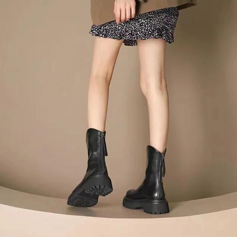 Fashion Elegant With Medium Heels Booties Round Toe Winter 2024 Female Short Shoes On Offer Designer Luxury New In Women's Ankle Boots