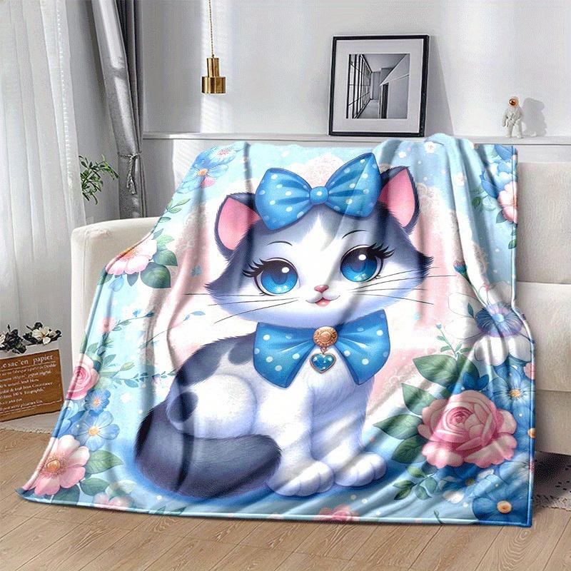 1 Stück Leichte Flanelldecke mit Katzenmuster, Bequeme und Warme Decke, für Camping Sofa Bett und Couch Büro, Geschenk