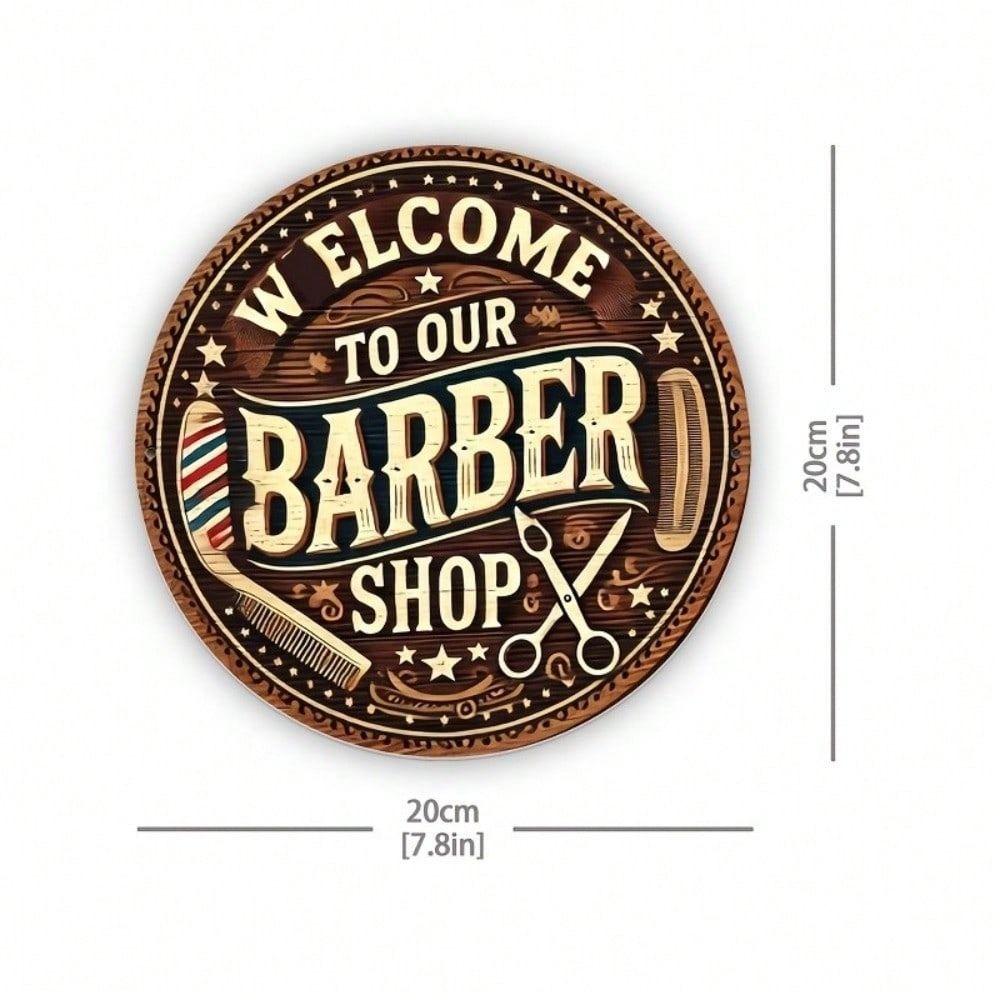 Metal Poster Wall Art Barber Sign Round Rustic Vintage Home Decor
