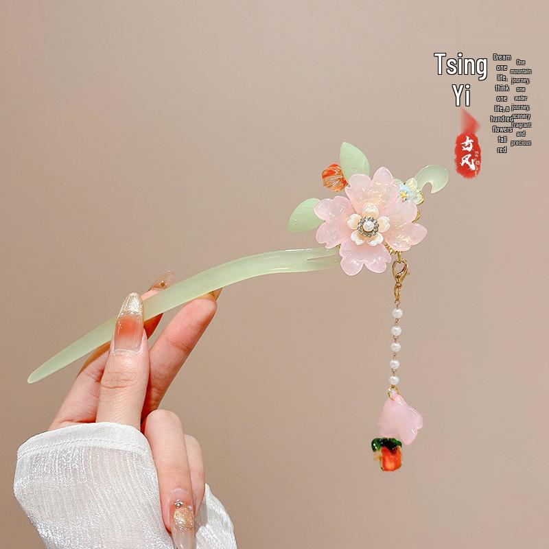 Ancient Chinese-Style Hanfu Hair Accessories: Elegant Updo Hairpins with Tassels for Women