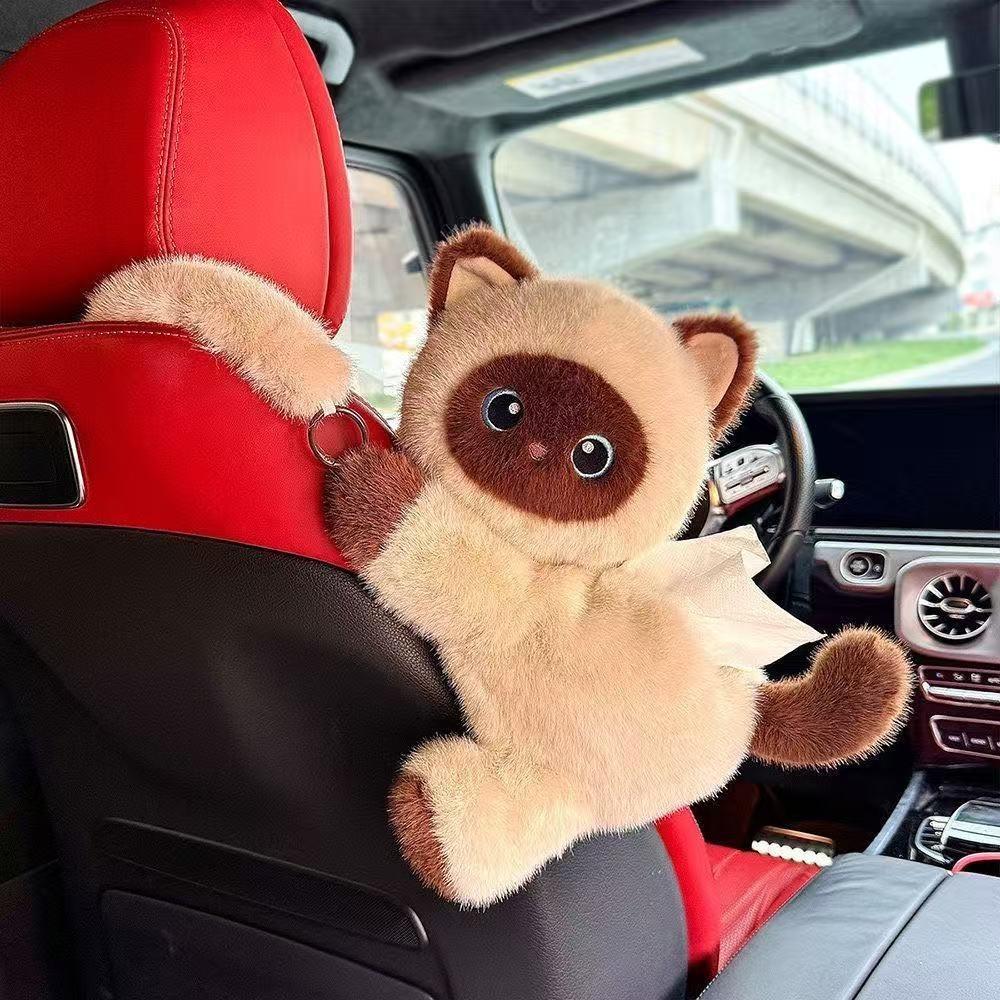 Plush Doll Car Tissue Box Cartoon Cat Kitten Paper Box Cute Armrest Box Paper Case  Car Inner Decor
