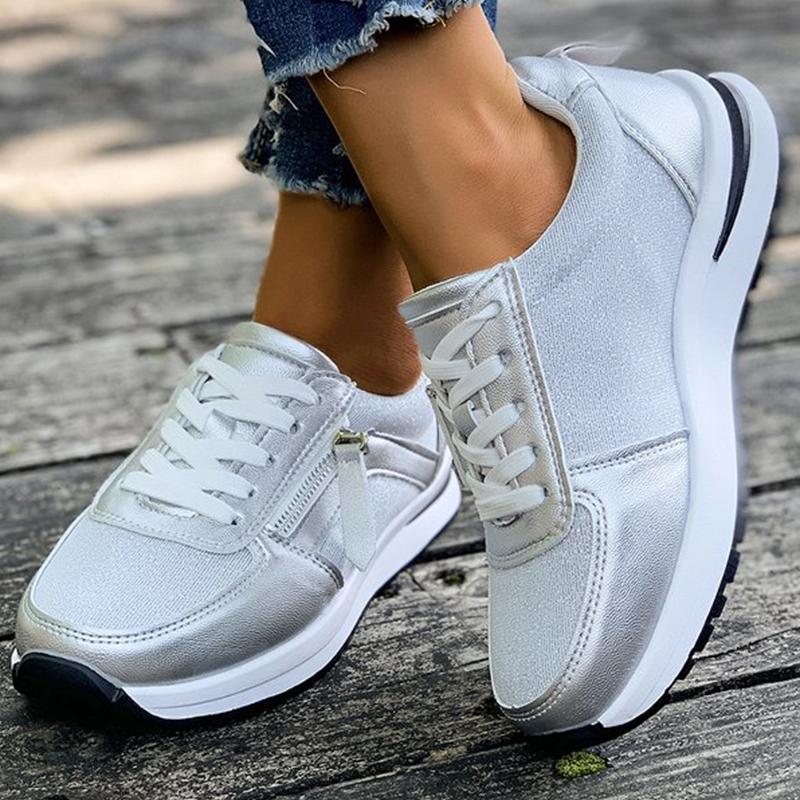 Fashion Casual Lace-Up Platform Sneakers for Women Autumn 2025 Solid Plus Size Shoes Woman Non-Slip Zip Female Sports Shoes