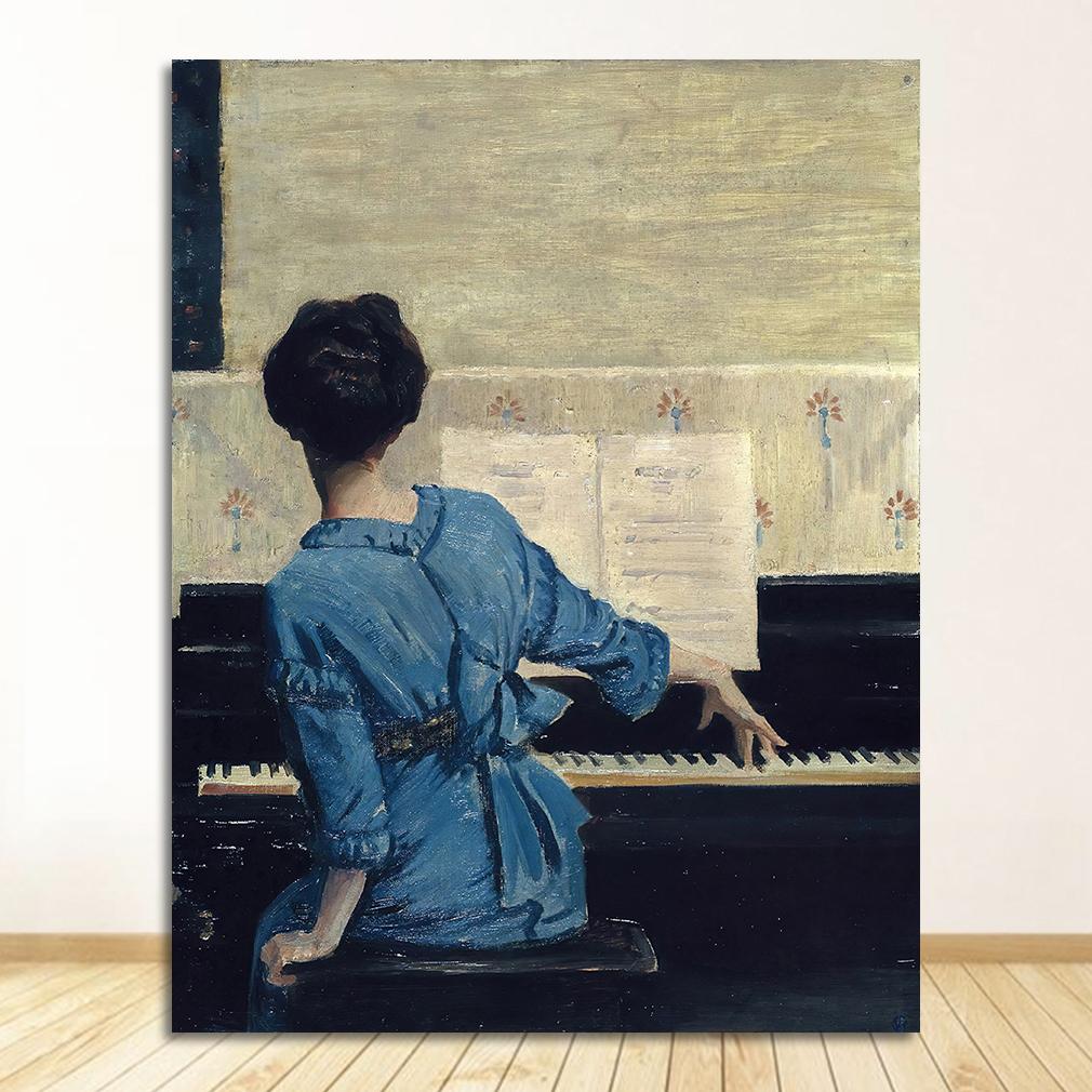 Piano Girls Canvas Posters and Prints Figure Creative Wall Pictures for Living Room Decoration Cartoon Cat Painting Art