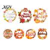 Indoor Outdoor Seasonal Decoration Autumn Harvest Wooden Wreath Pendant, Front Door Hanging Ornaments with Hemp Rope, Natural Wood Sign Pumpkins Maple