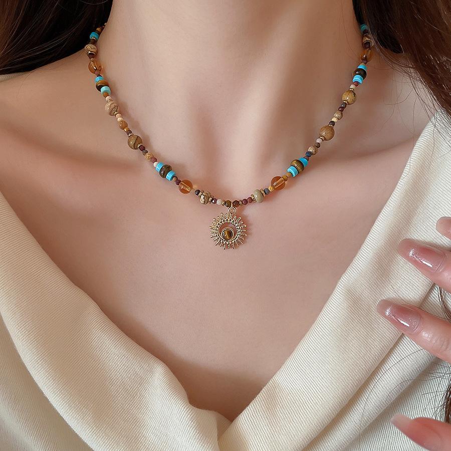 Sunflower Beaded Necklace, New Chinese Vintage Choker, Light Luxury Women's Jewelry