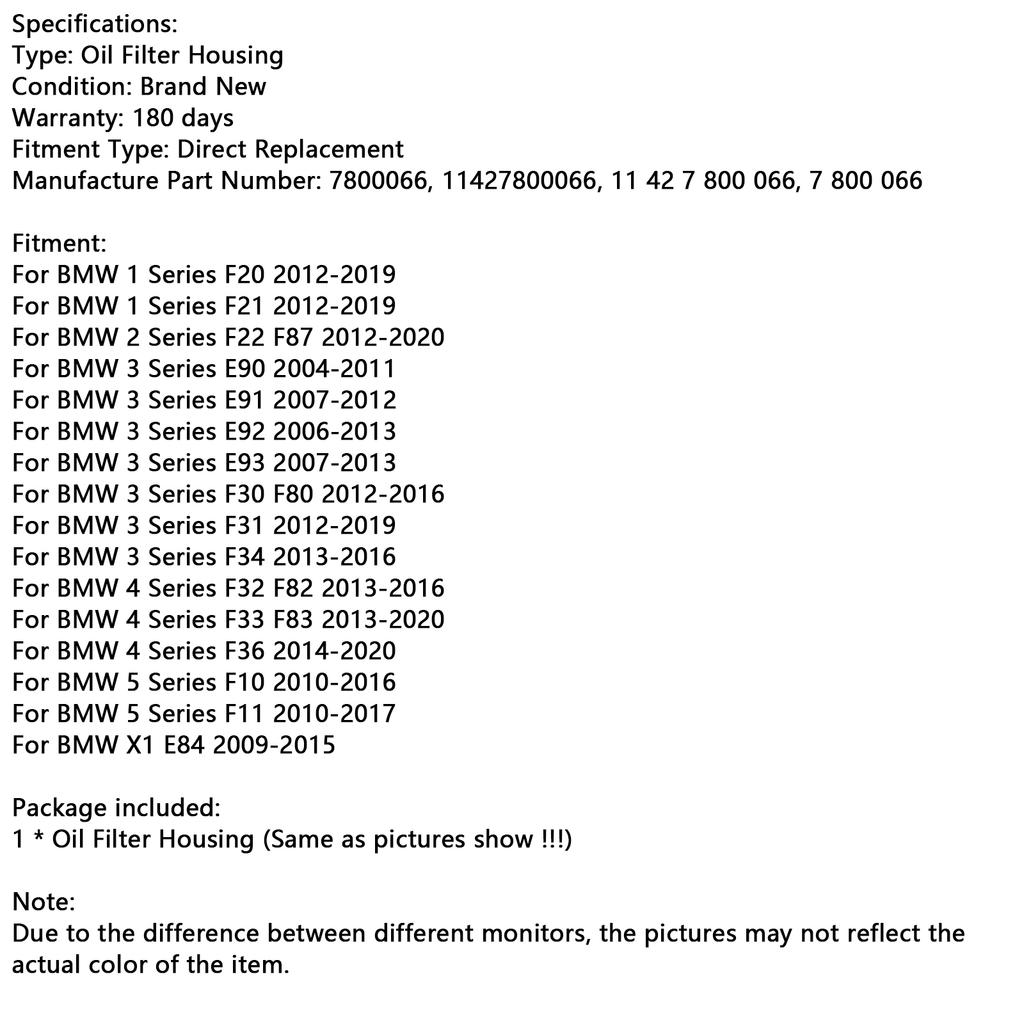 Oil Filter Housing 7800066 Fit BMW F20 F21 2011-2019 F22 F87 2012-2020 E90