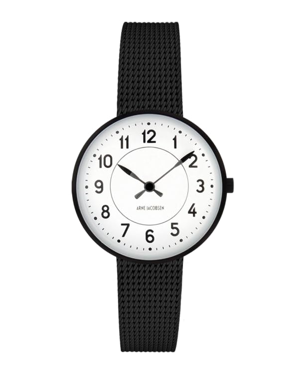 ARNE JACOBSEN STATION 53400-1410, 30mm, Nordic Design, Water Resistant (Quiet Design with No Second Hand), WhiteBlack, Mesh Strap