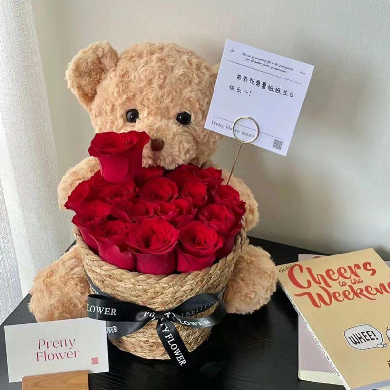 Birthday Soap Flower Bear Bouquet: Teddy Bear Hug Gift for Girlfriend or Best Friend