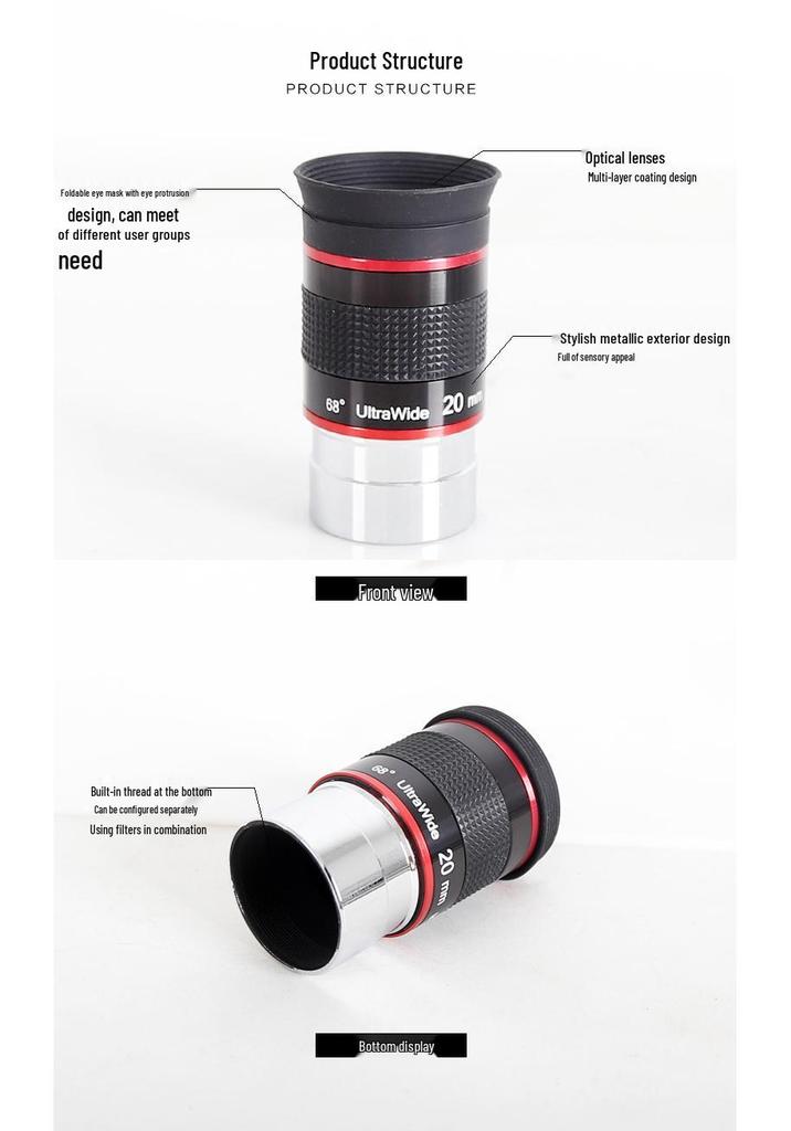 Oculaires Planétaires Ultra Grand Angle 68° (6mm, 9mm, 15mm, 20mm) - Accessoires de télescope à fort grossissement