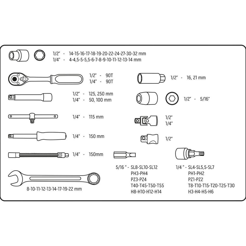 Socket Wrench Set 1/4'' 1/2'' 82 Pieces - T N10-058